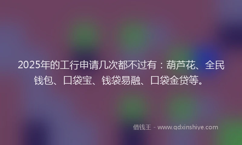 2025年的工行申请几次都不过有：葫芦花、全民钱包、口袋宝、钱袋易融、口袋金贷等。