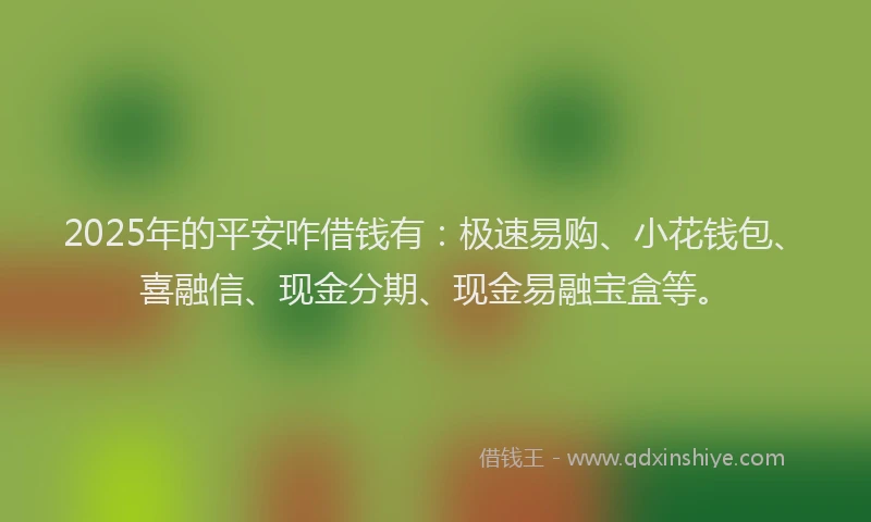 2025年的平安咋借钱有：极速易购、小花钱包、喜融信、现金分期、现金易融宝盒等。