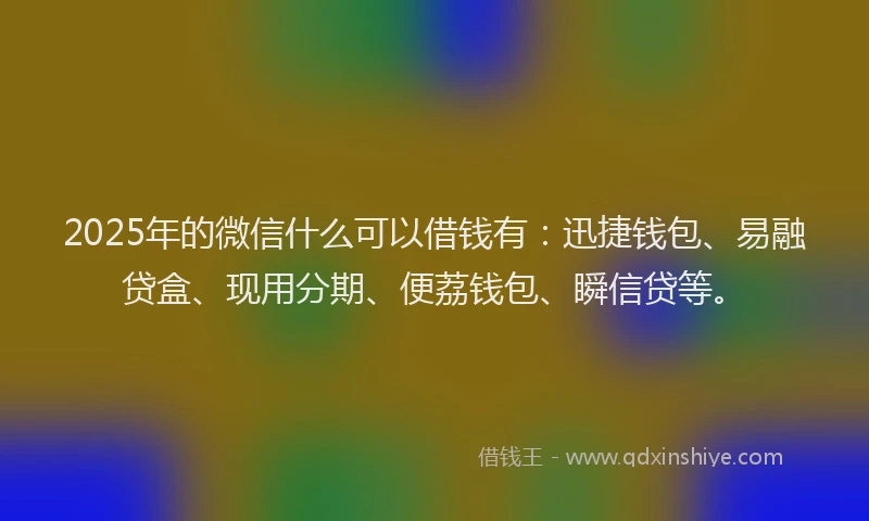 2025年的微信什么可以借钱有：迅捷钱包、易融贷盒、现用分期、便荔钱包、瞬信贷等。