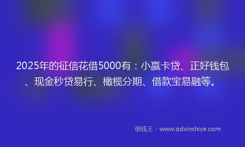2025年的征信花借5000有：小赢卡贷、正好钱包、现金秒贷易行、橄榄分期、借款宝易融等。