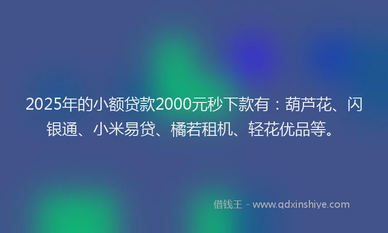 2025年的小额贷款2000元秒下款有：葫芦花、闪银通、小米易贷、橘若租机、轻花优品等。