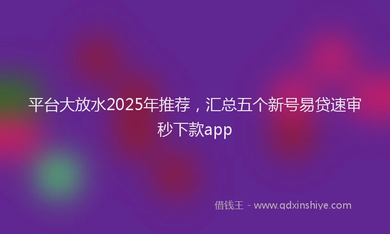 平台大放水2025年推荐，汇总五个新号易贷速审秒下款app