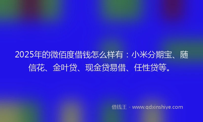 2025年的微佰度借钱怎么样有：小米分期宝、随信花、金叶贷、现金贷易借、任性贷等。