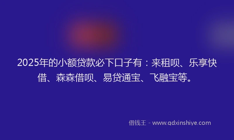2025年的小额贷款必下口子有：来租呗、乐享快借、森森借呗、易贷通宝、飞融宝等。