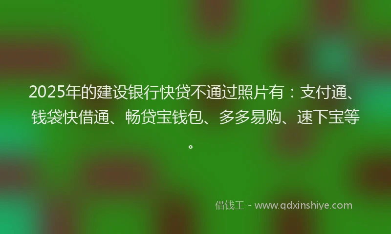 2025年的建设银行快贷不通过照片有：支付通、钱袋快借通、畅贷宝钱包、多多易购、速下宝等。