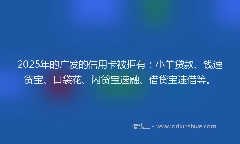 2025年的广发的信用卡被拒有：小羊贷款、钱速贷宝、口袋花、闪贷宝速融、借贷宝速借等。