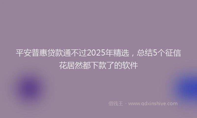 平安普惠贷款通不过2025年精选，总结5个征信花居然都下款了的软件