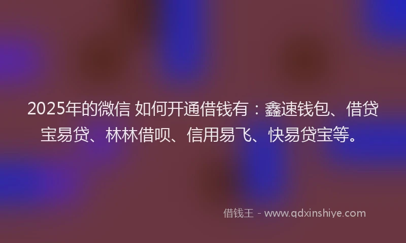 2025年的微信 如何开通借钱有：鑫速钱包、借贷宝易贷、林林借呗、信用易飞、快易贷宝等。