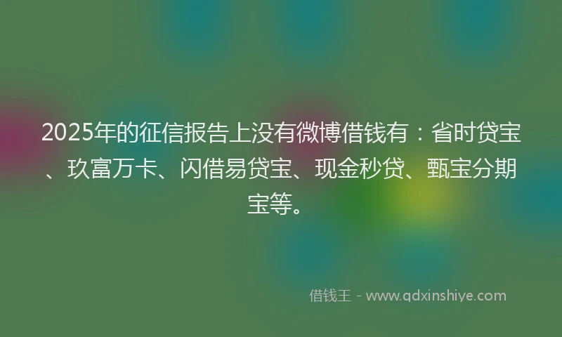 2025年的征信报告上没有微博借钱有：省时贷宝、玖富万卡、闪借易贷宝、现金秒贷、甄宝分期宝等。