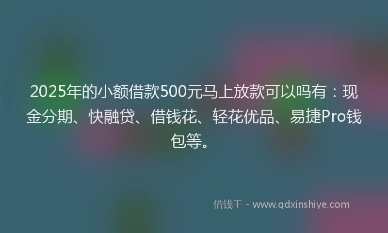 2025年的小额借款500元马上放款可以吗有：现金分期、快融贷、借钱花、轻花优品、易捷Pro钱包等。