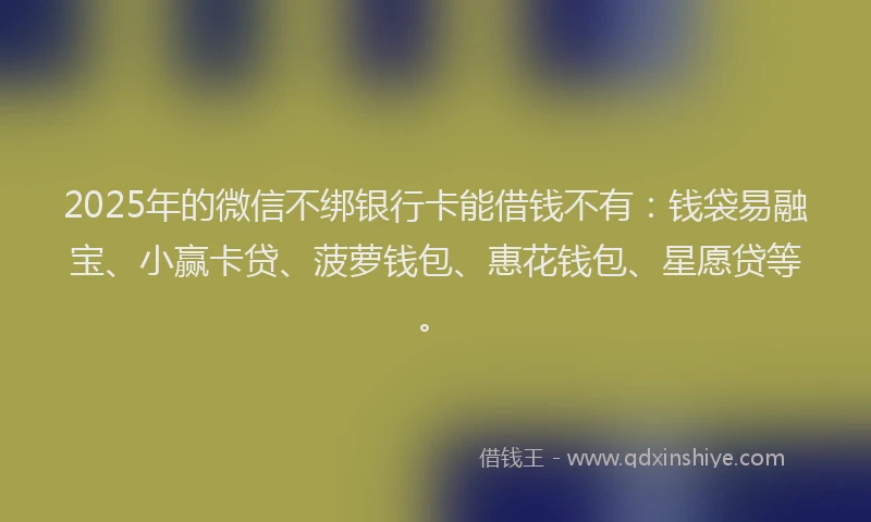 2025年的微信不绑银行卡能借钱不有：钱袋易融宝、小赢卡贷、菠萝钱包、惠花钱包、星愿贷等。