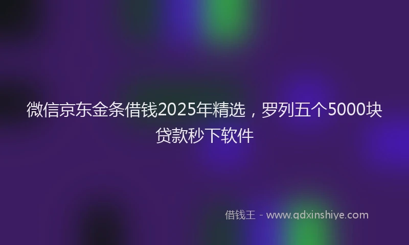 微信京东金条借钱2025年精选，罗列五个5000块贷款秒下软件