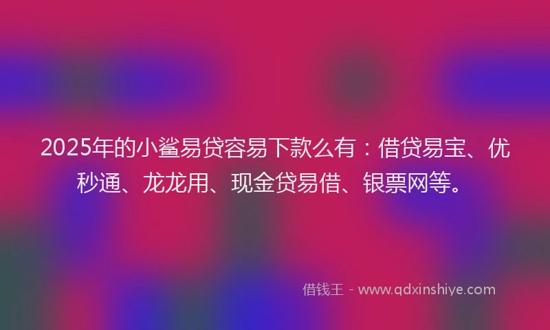 2025年的小鲨易贷容易下款么有：借贷易宝、优秒通、龙龙用、现金贷易借、银票网等。