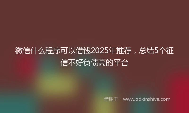 微信什么程序可以借钱2025年推荐，总结5个征信不好负债高的平台