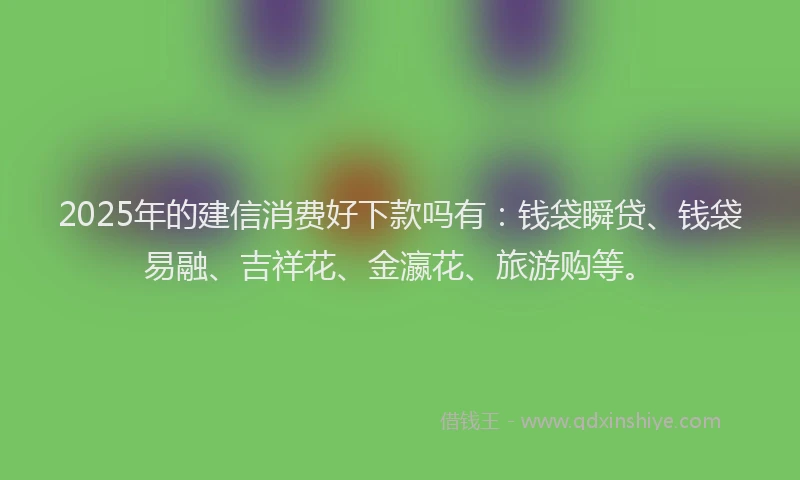 2025年的建信消费好下款吗有：钱袋瞬贷、钱袋易融、吉祥花、金瀛花、旅游购等。