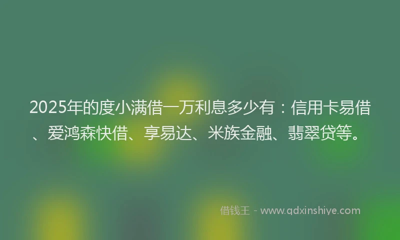 2025年的度小满借一万利息多少有：信用卡易借、爱鸿森快借、享易达、米族金融、翡翠贷等。