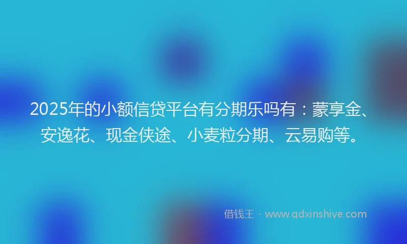 2025年的小额信贷平台有分期乐吗有：蒙享金、安逸花、现金侠途、小麦粒分期、云易购等。