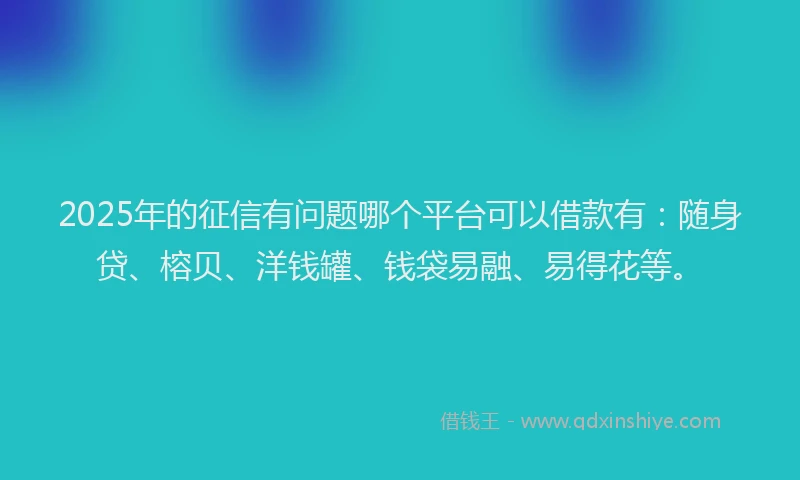 2025年的征信有问题哪个平台可以借款有：随身贷、榕贝、洋钱罐、钱袋易融、易得花等。