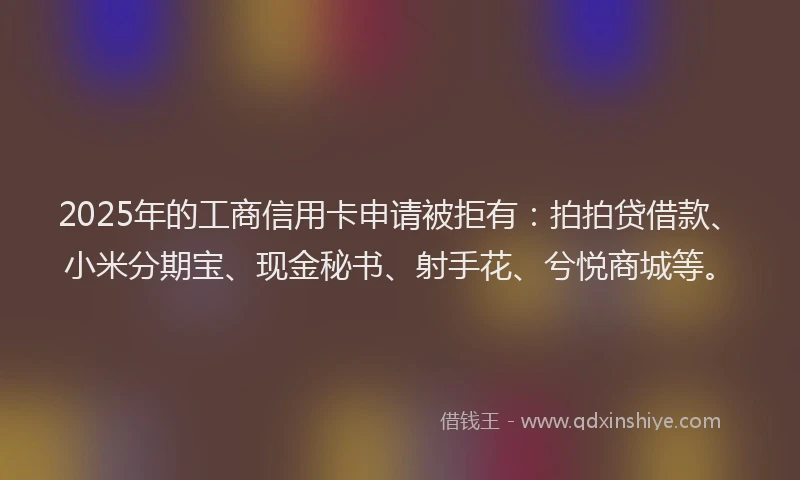 2025年的工商信用卡申请被拒有：拍拍贷借款、小米分期宝、现金秘书、射手花、兮悦商城等。