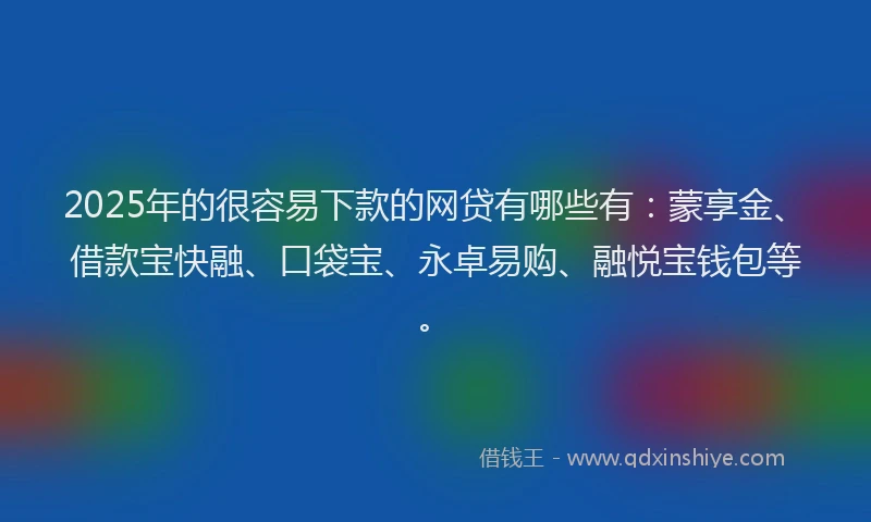 2025年的很容易下款的网贷有哪些有：蒙享金、借款宝快融、口袋宝、永卓易购、融悦宝钱包等。