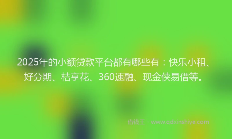 2025年的小额贷款平台都有哪些有：快乐小租、好分期、桔享花、360速融、现金侠易借等。
