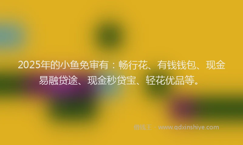 2025年的小鱼免审有：畅行花、有钱钱包、现金易融贷途、现金秒贷宝、轻花优品等。