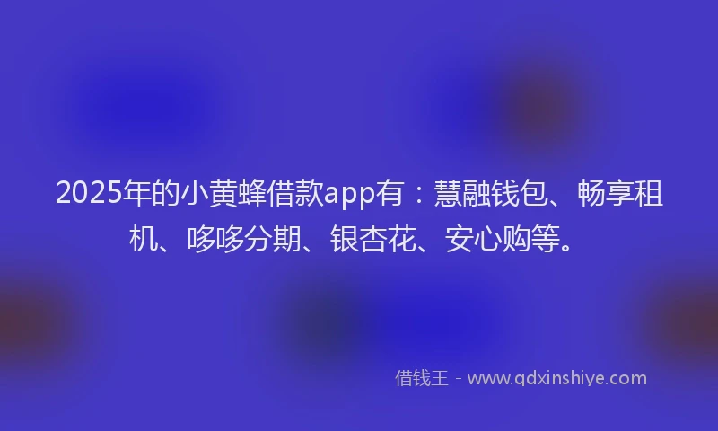2025年的小黄蜂借款app有：慧融钱包、畅享租机、哆哆分期、银杏花、安心购等。
