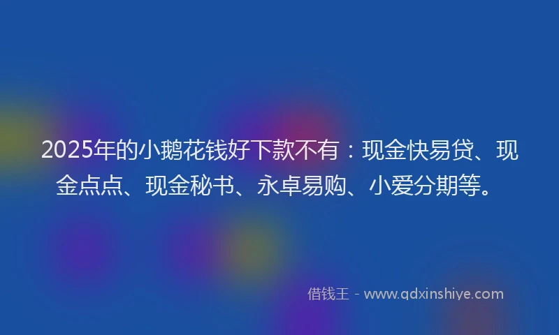 2025年的小鹅花钱好下款不有：现金快易贷、现金点点、现金秘书、永卓易购、小爱分期等。