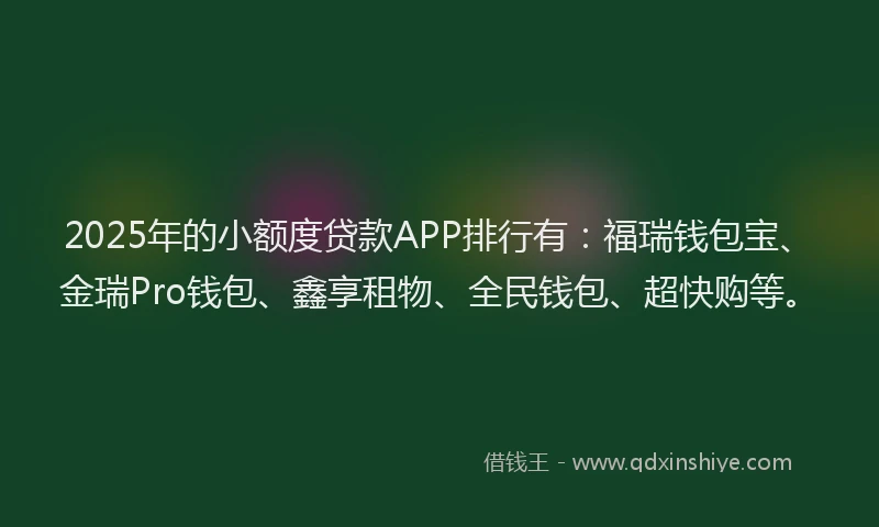 2025年的小额度贷款APP排行有：福瑞钱包宝、金瑞Pro钱包、鑫享租物、全民钱包、超快购等。