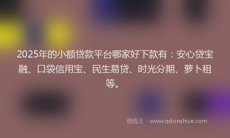 2025年的小额贷款平台哪家好下款有：安心贷宝融、口袋信用宝、民生易贷、时光分期、萝卜租等。