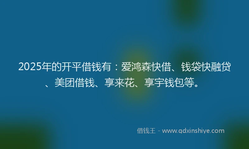 2025年的开平借钱有：爱鸿森快借、钱袋快融贷、美团借钱、享来花、享宇钱包等。