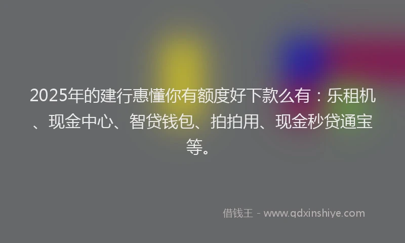 2025年的建行惠懂你有额度好下款么有：乐租机、现金中心、智贷钱包、拍拍用、现金秒贷通宝等。