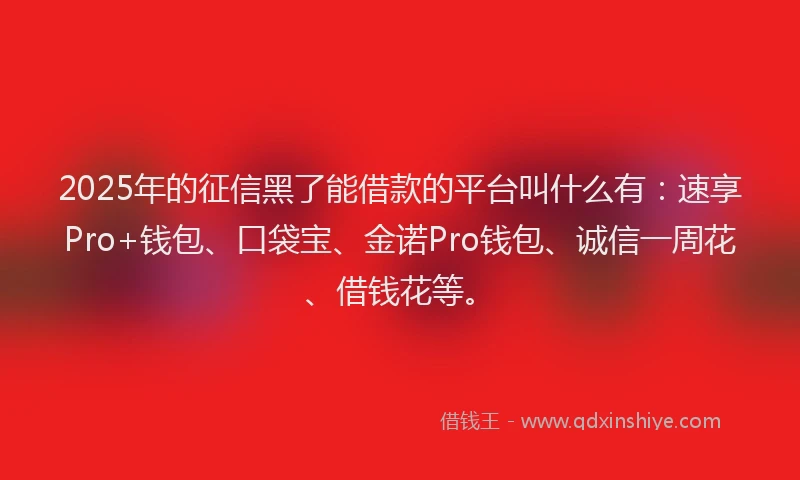 2025年的征信黑了能借款的平台叫什么有：速享Pro+钱包、口袋宝、金诺Pro钱包、诚信一周花、借钱花等。