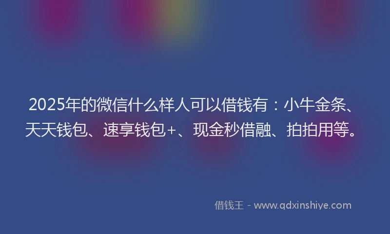 2025年的微信什么样人可以借钱有：小牛金条、天天钱包、速享钱包+、现金秒借融、拍拍用等。