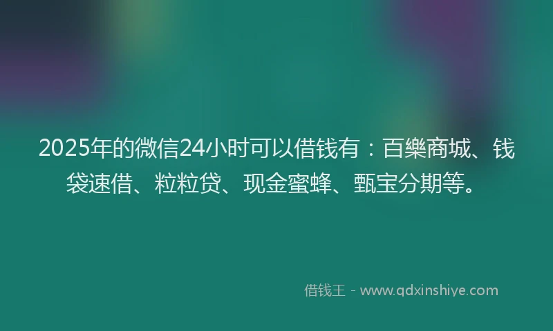2025年的微信24小时可以借钱有：百樂商城、钱袋速借、粒粒贷、现金蜜蜂、甄宝分期等。
