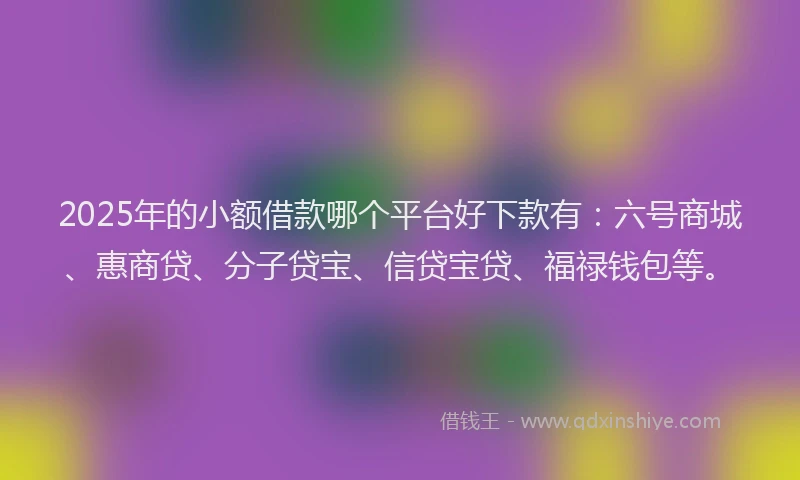 2025年的小额借款哪个平台好下款有：六号商城、惠商贷、分子贷宝、信贷宝贷、福禄钱包等。