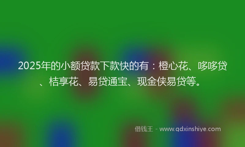 2025年的小额贷款下款快的有：橙心花、哆哆贷、桔享花、易贷通宝、现金侠易贷等。