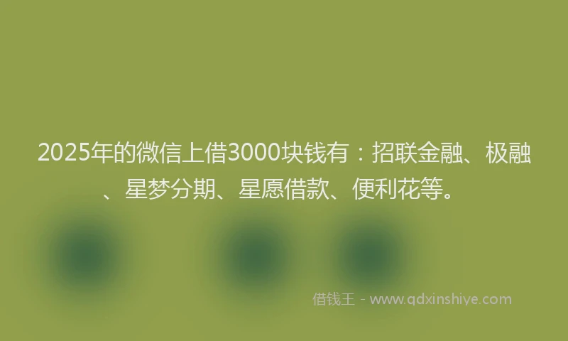 2025年的微信上借3000块钱有：招联金融、极融、星梦分期、星愿借款、便利花等。
