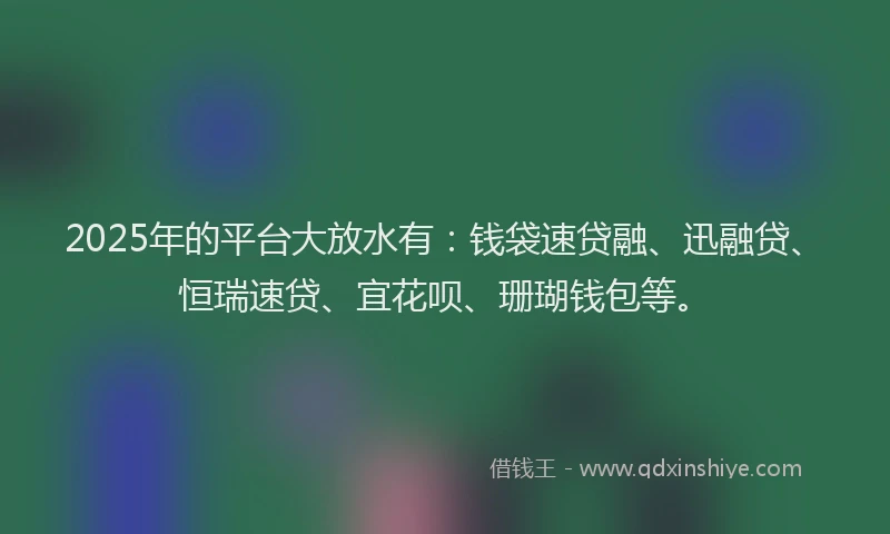 2025年的平台大放水有：钱袋速贷融、迅融贷、恒瑞速贷、宜花呗、珊瑚钱包等。