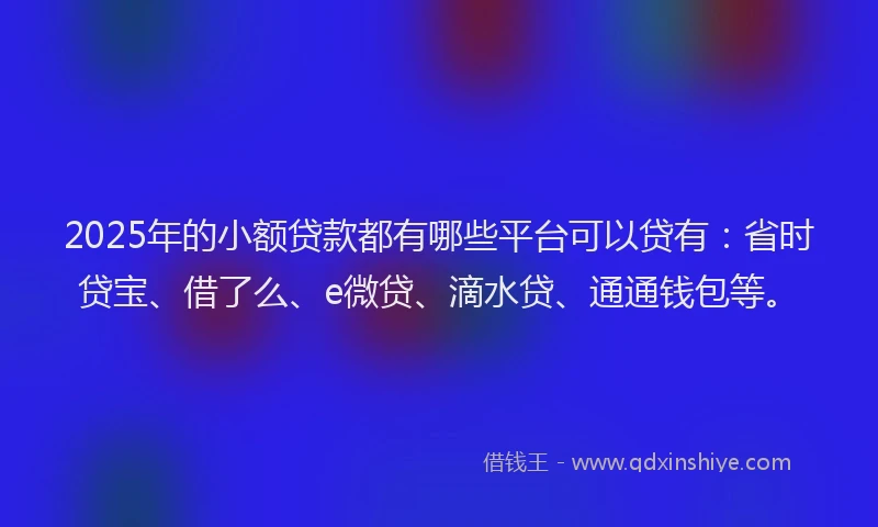 2025年的小额贷款都有哪些平台可以贷有：省时贷宝、借了么、e微贷、滴水贷、通通钱包等。