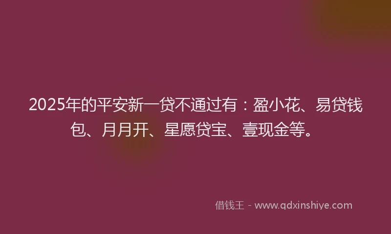 2025年的平安新一贷不通过有：盈小花、易贷钱包、月月开、星愿贷宝、壹现金等。