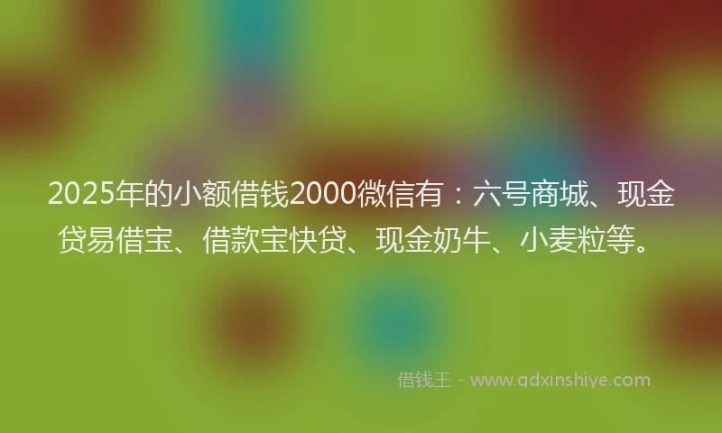 2025年的小额借钱2000微信有：六号商城、现金贷易借宝、借款宝快贷、现金奶牛、小麦粒等。
