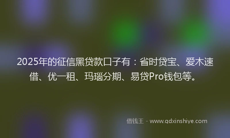 2025年的征信黑贷款口子有：省时贷宝、爱木速借、优一租、玛瑙分期、易贷Pro钱包等。