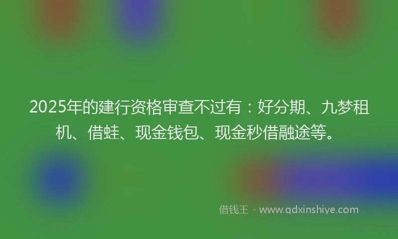 2025年的建行资格审查不过有：好分期、九梦租机、借蛙、现金钱包、现金秒借融途等。