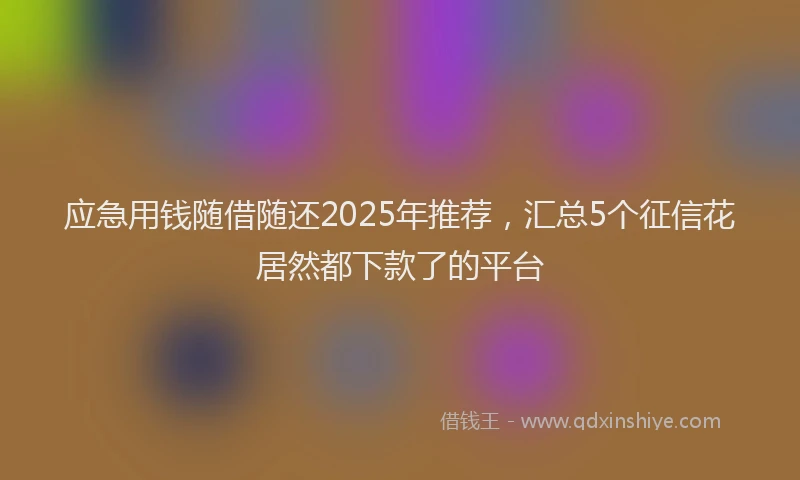 应急用钱随借随还2025年推荐，汇总5个征信花居然都下款了的平台
