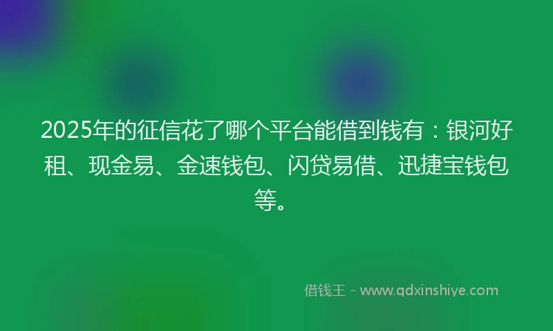 2025年的征信花了哪个平台能借到钱有：银河好租、现金易、金速钱包、闪贷易借、迅捷宝钱包等。
