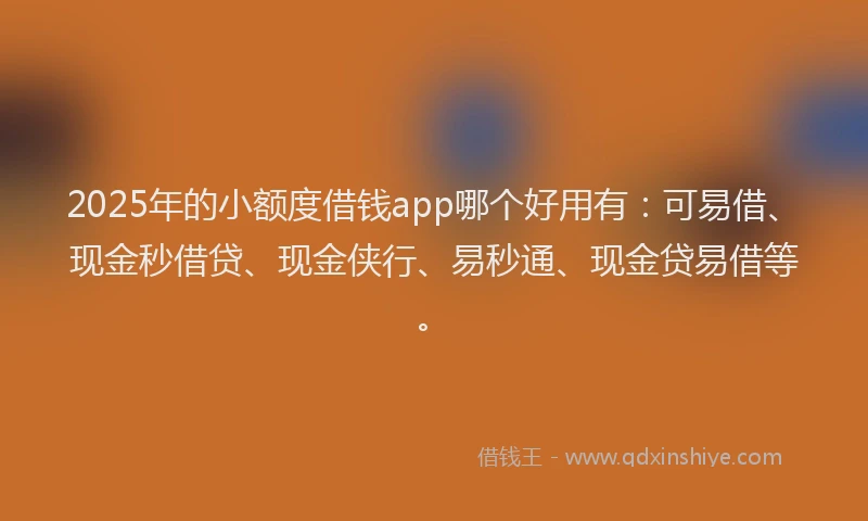 2025年的小额度借钱app哪个好用有：可易借、现金秒借贷、现金侠行、易秒通、现金贷易借等。