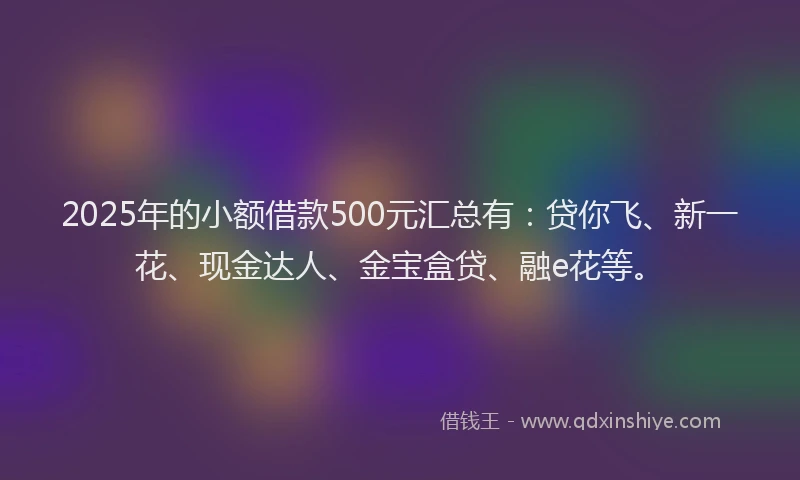 2025年的小额借款500元汇总有：贷你飞、新一花、现金达人、金宝盒贷、融e花等。