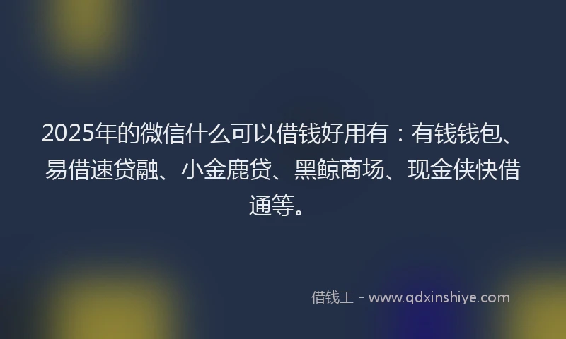 2025年的微信什么可以借钱好用有：有钱钱包、易借速贷融、小金鹿贷、黑鲸商场、现金侠快借通等。