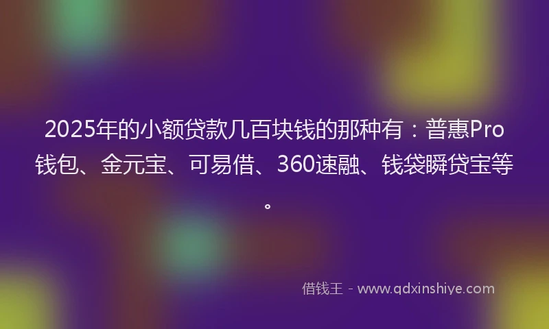 2025年的小额贷款几百块钱的那种有：普惠Pro钱包、金元宝、可易借、360速融、钱袋瞬贷宝等。